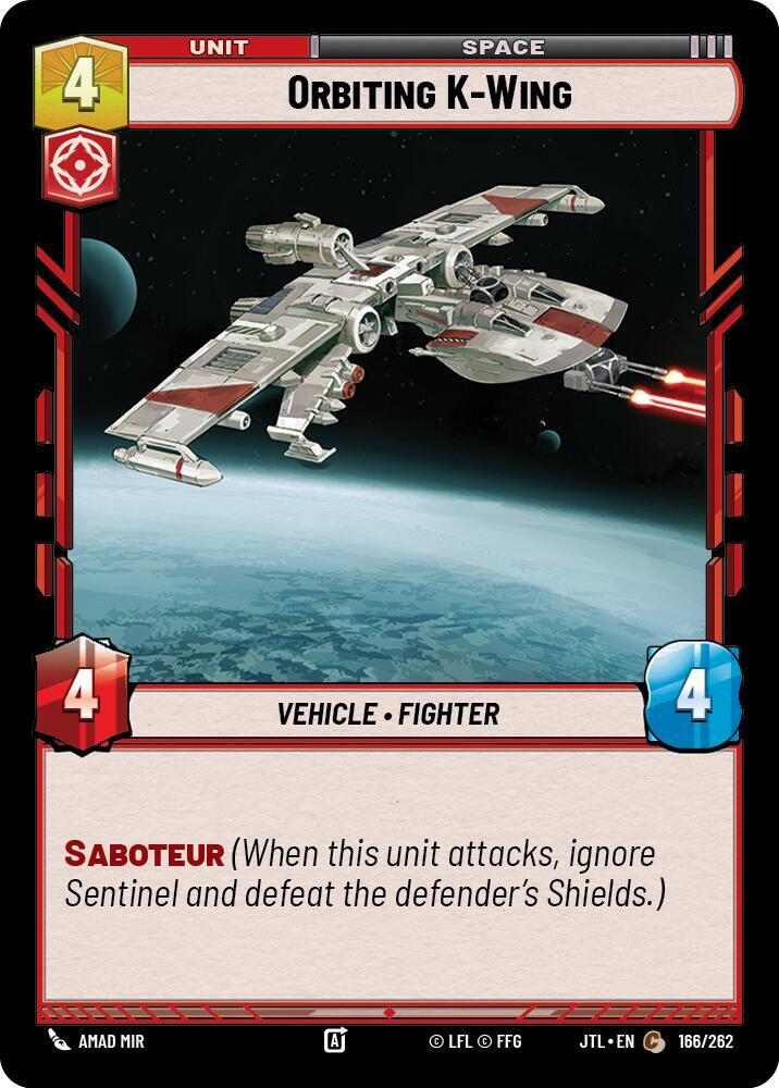 Orbiting K-Wing 166/262 Common Jump to Lightspeed Star Wars Unlimited Near Mint