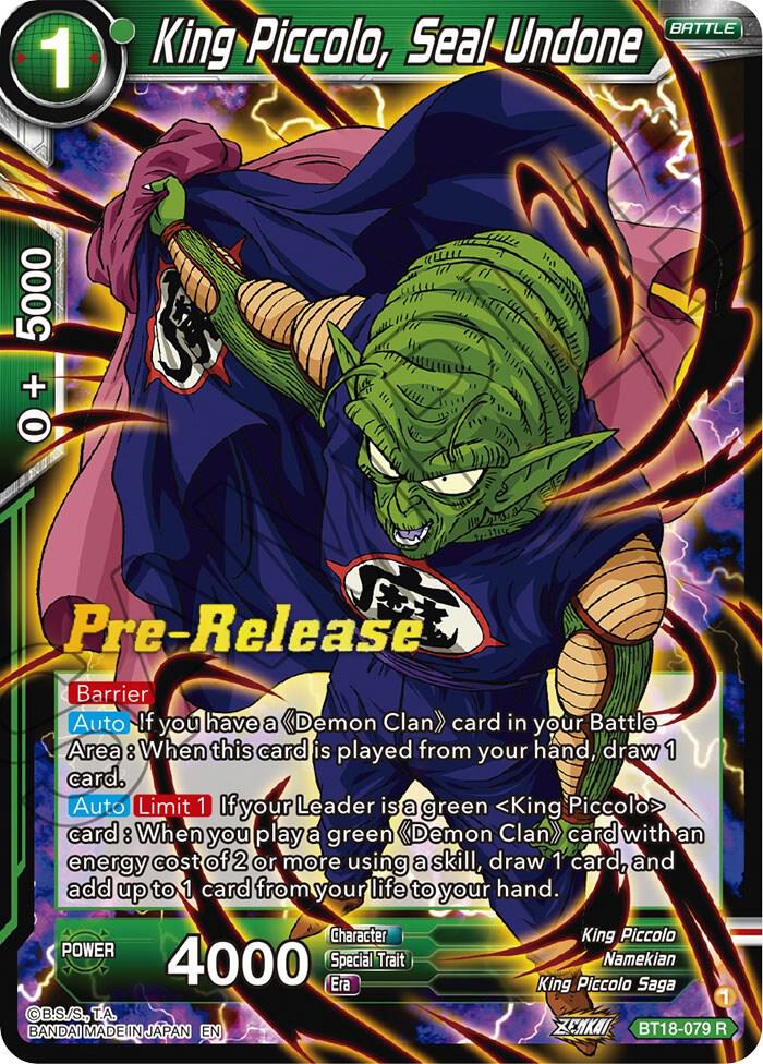 King Piccolo, Seal Undone BT18-079  Pre-Release Cards Dragon Ball Super NM