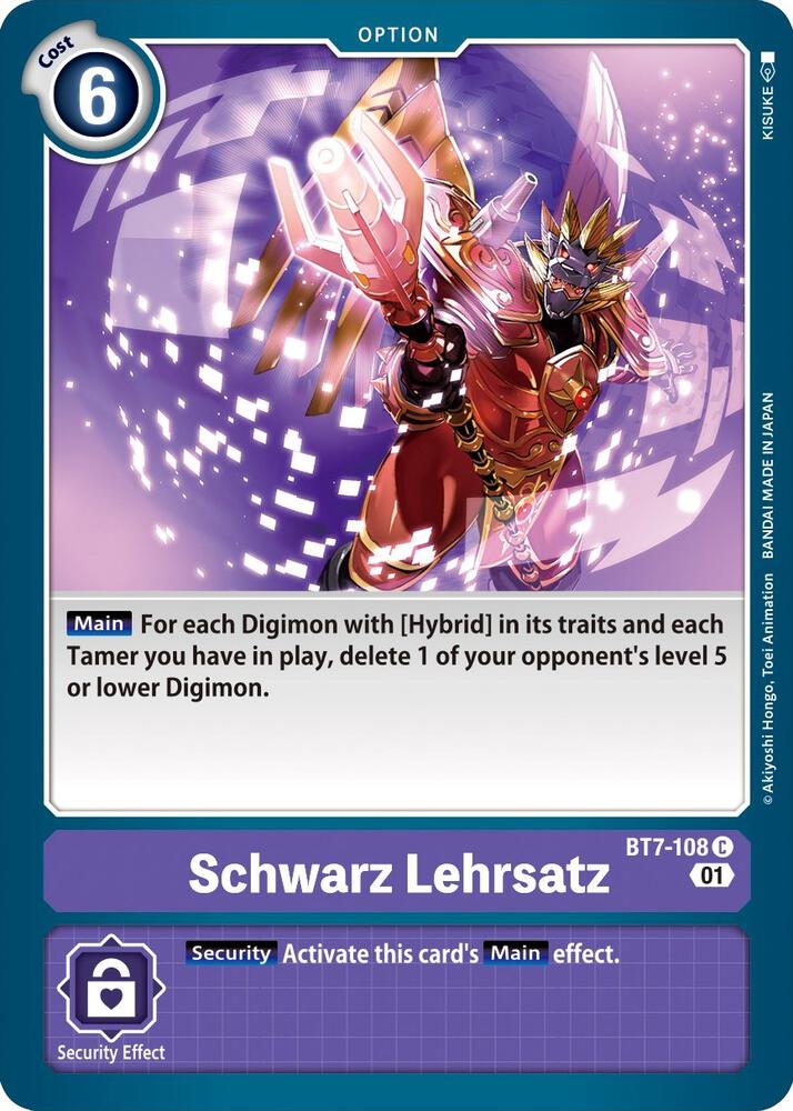Schwarz Lehrsatz BT7-108 C Common Next Adventure Digimon Near Mint
