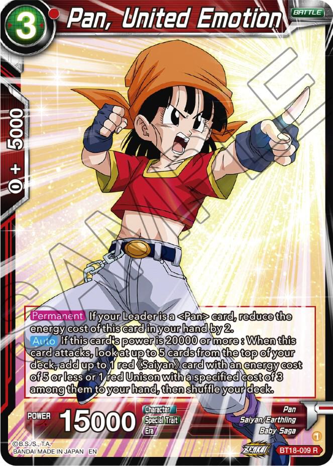 Pan, United Emotion BT18-009 Rare Dawn of the Z-Legends Dragon Ball Super NM