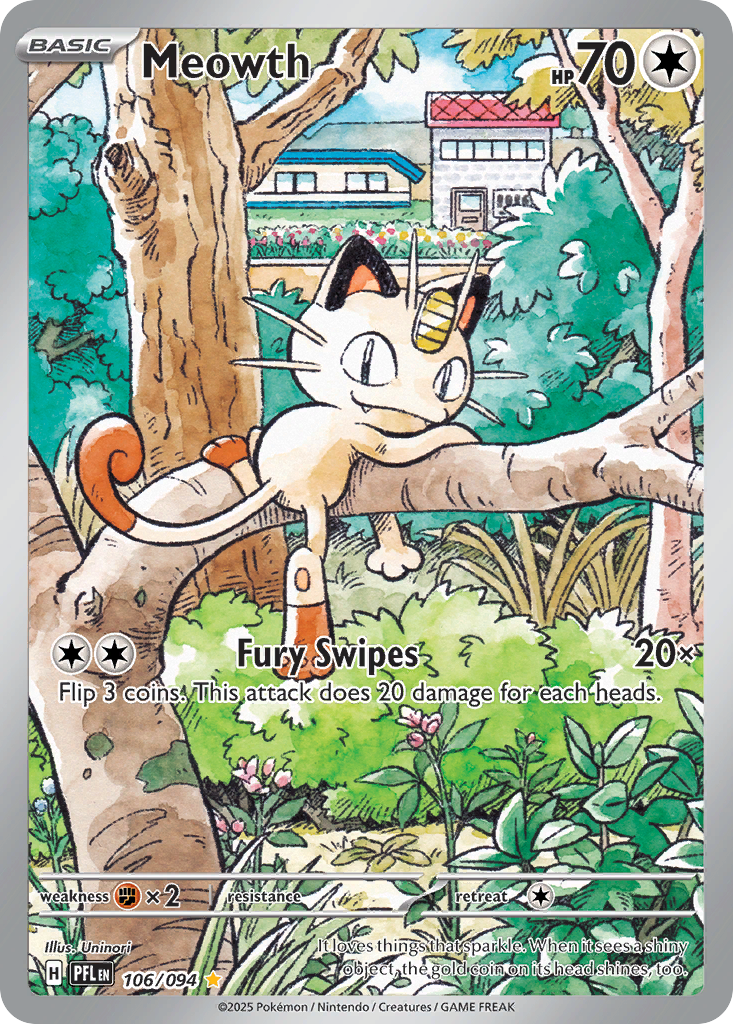 Meowth 106/094 Illustration Rare Phantasmal Flames Pokemon Holo Near Mint