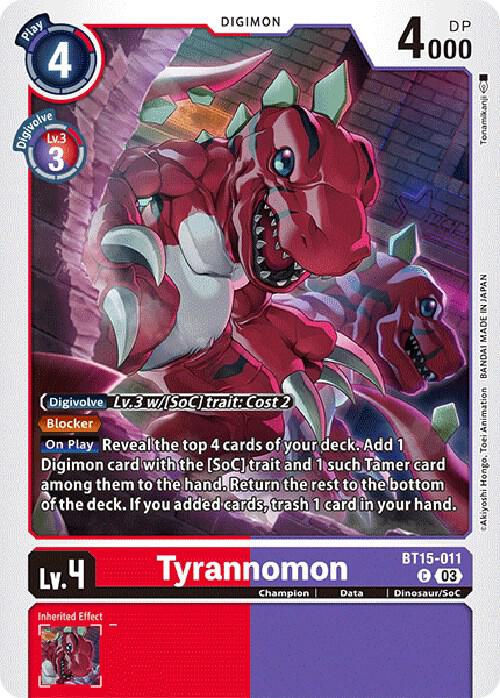 Tyrannomon BT15-011 C Common Exceed Apocalypse Digimon Near Mint