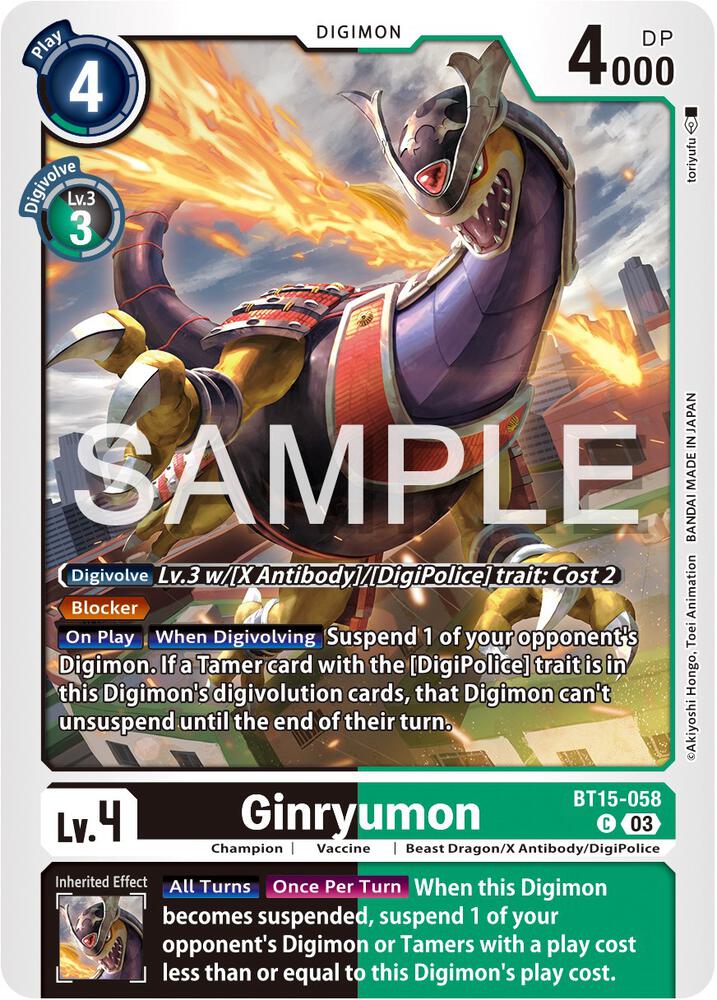 Ginryumon BT15-058 C Common Exceed Apocalypse Digimon Near Mint