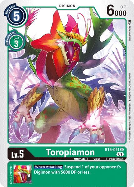 Toropiamon BT6-051 U Uncommon Double Diamond Digimon Near Mint