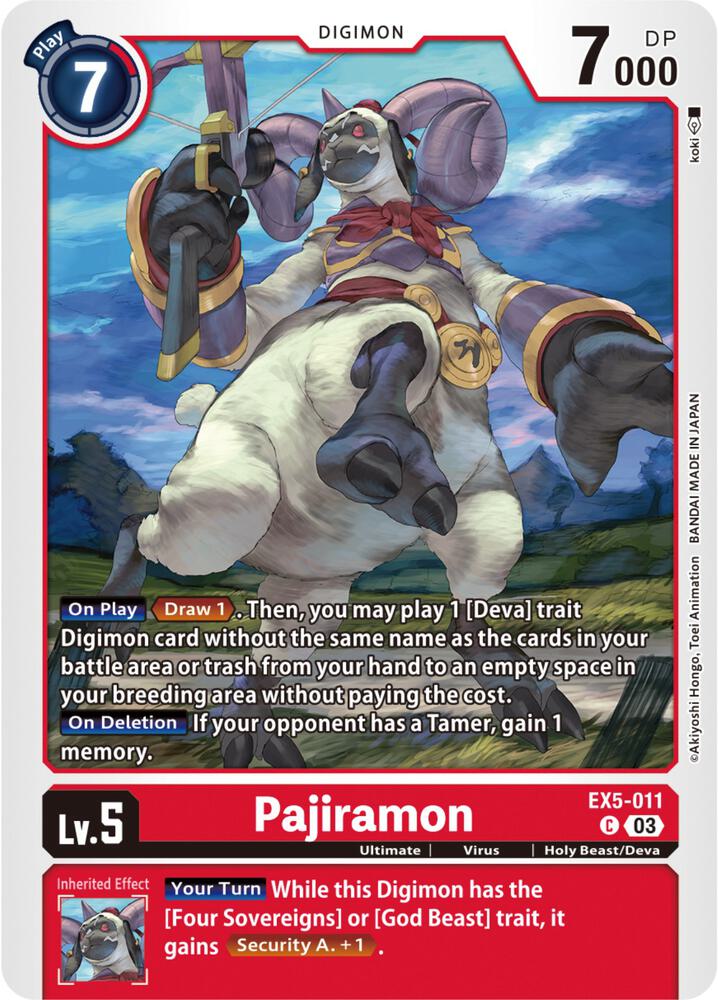 Pajiramon EX5-011 C Common Animal Colosseum Digimon Near Mint