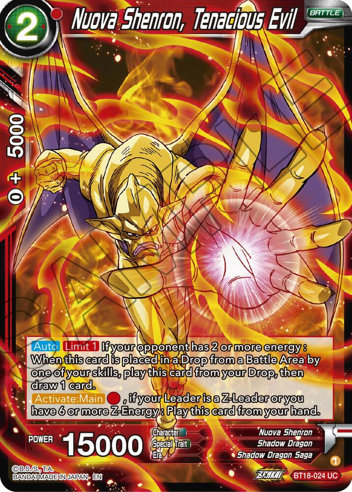 Nuova Shenron,Tenacious Evil BT18-024 Dawn of the Z-Legends Dragon Ball Super NM