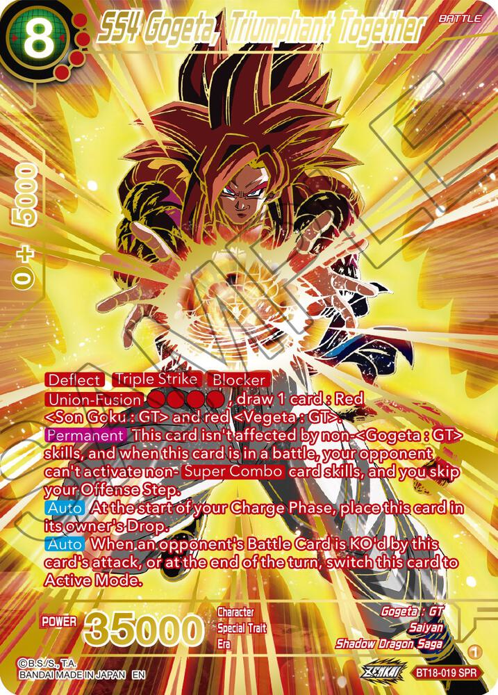 SS4 Gogeta, Triumphant Together (SPR) BT18-019  Dragon Ball Super NM