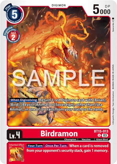 Birdramon BT15-013 U Uncommon Exceed Apocalypse Digimon Near Mint