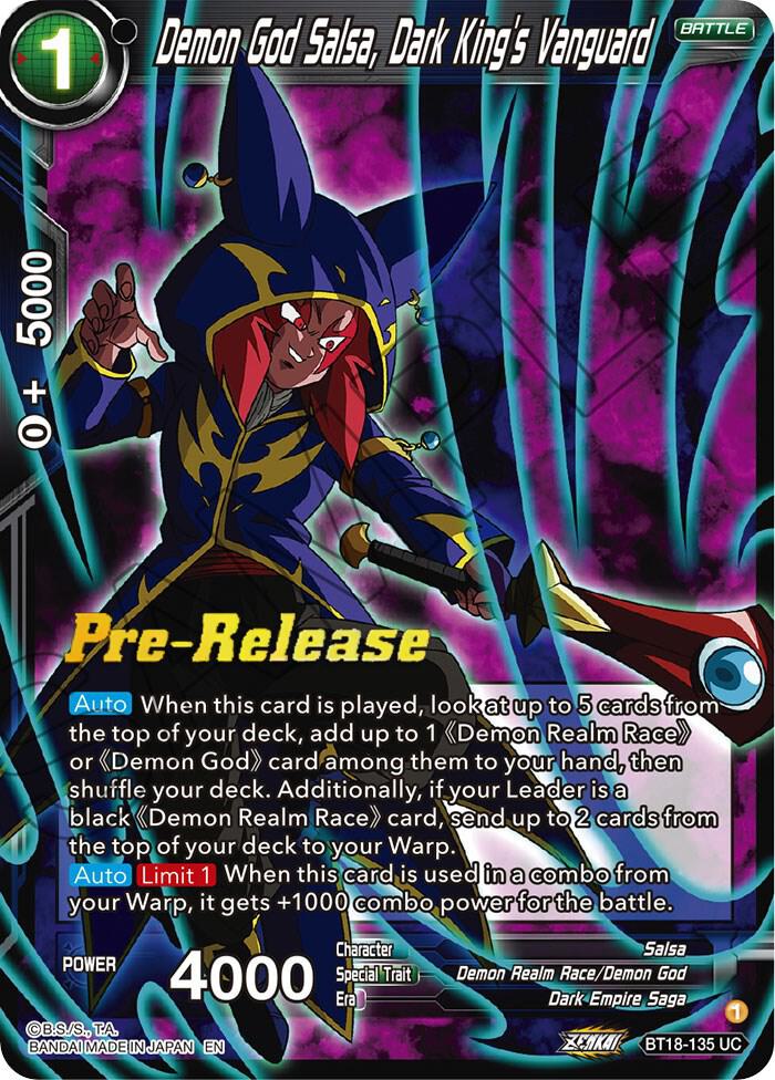 Demon God Salsa, Dark King's Vanguard BT18-135  Pre-Release Dragon Ball Super NM