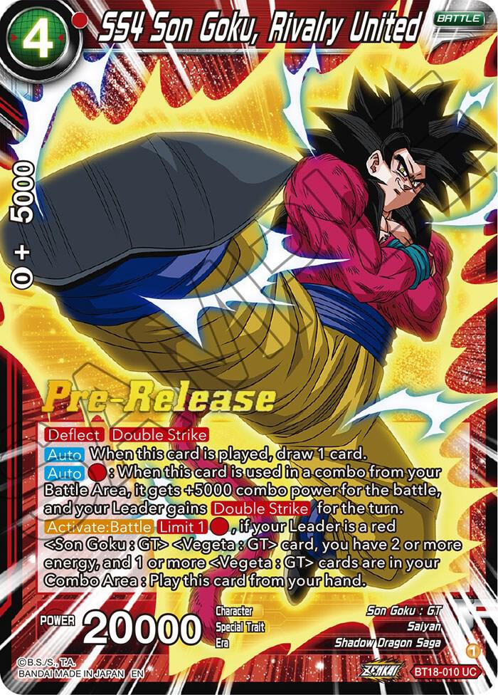 SS4 Son Goku, Rivalry United BT18-010  Pre-Release Cards Dragon Ball Super NM